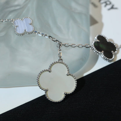 [Elitejewels]CLOVER BRACELET 5 MOTIFS MOP CHALCEDONY SILVER