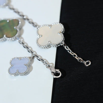 [Elitejewels]CLOVER BRACELET 5 MOTIFS MOP CHALCEDONY SILVER