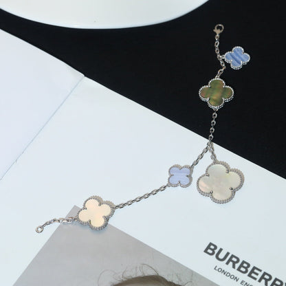 [Elitejewels]CLOVER BRACELET 5 MOTIFS MOP CHALCEDONY SILVER