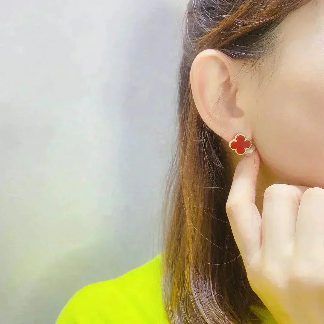 [Elitejewels]CLOVER MEDIUM 1 MOTIFS CARNELIAN  EARRINGS