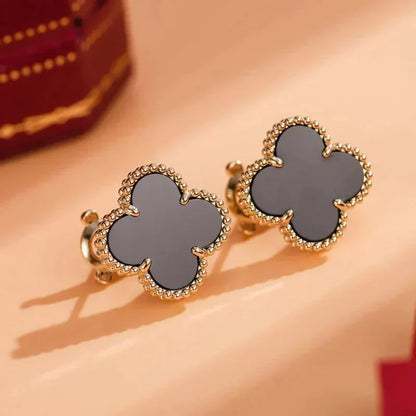 [Elitejewels]CLOVER MEDIUM 1 MOTIFS  ONYX STUD EARRINGS