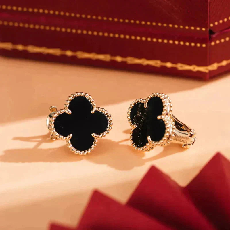 [Elitejewels]CLOVER MEDIUM 1 MOTIFS  ONYX STUD EARRINGS