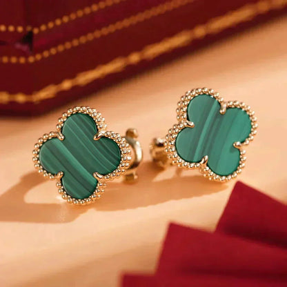 [Elitejewels]CLOVER MEDIUM 1 MOTIFS MALACHITE  EARRINGS