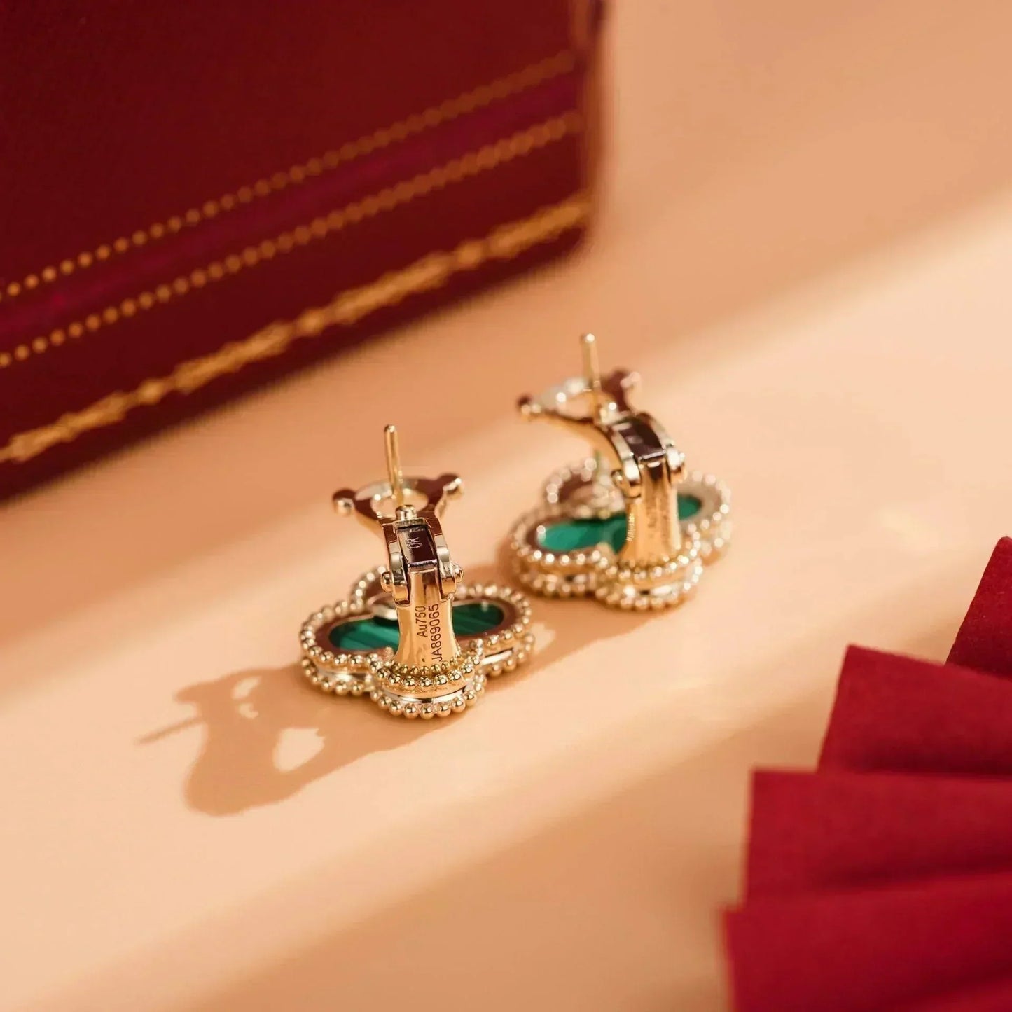 [Elitejewels]CLOVER MEDIUM 1 MOTIFS MALACHITE  EARRINGS