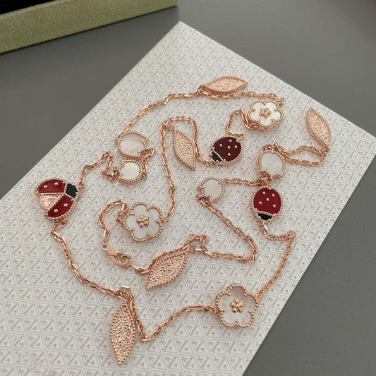 [Elitejewels]LUCKY SPRING 15 MOTIFS ROSE GOLD NECKLACE