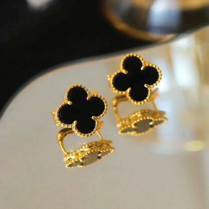 [Elitejewels]CLOVER MEDIUM 1 MOTIFS  ONYX STUD EARRINGS