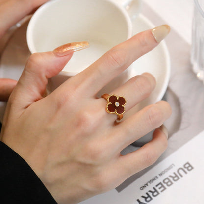 [Elitejewels]CLOVER CARNELIAN RING ROSE GOLD DIAMOND