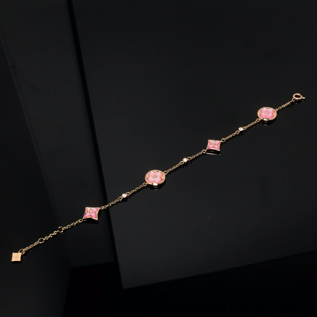 [Elitejewels]STAR AND SUN 4 MOTIF PINK MOP PINK GOLD BRACELET