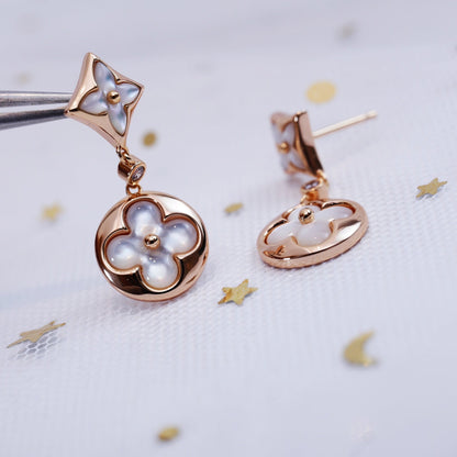 [Elitejewels]STAR AND SUN PINK GOLD MOP DROP EARRINGS