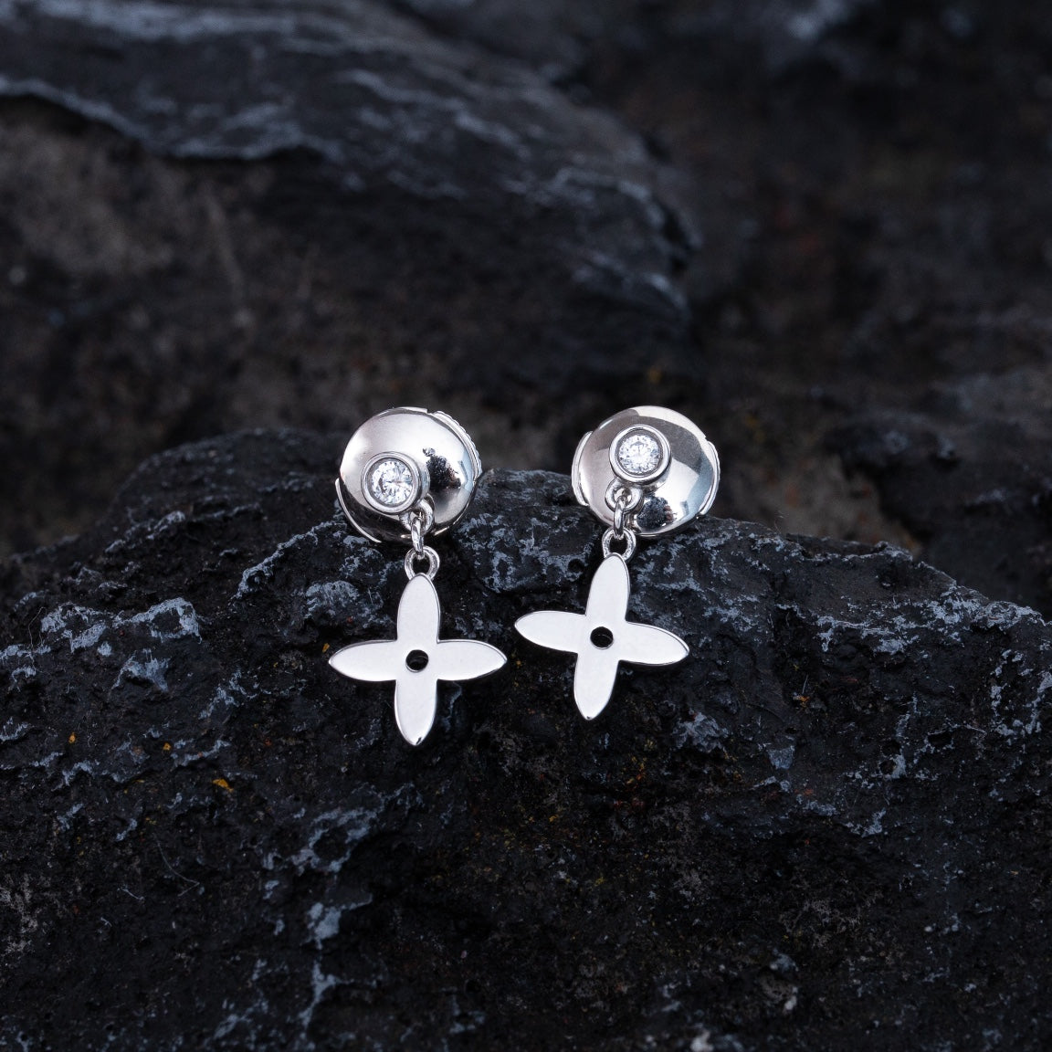 [Elitejewels]VIDYLLE SILVER DIAMOND MINI DROP EARRINGS