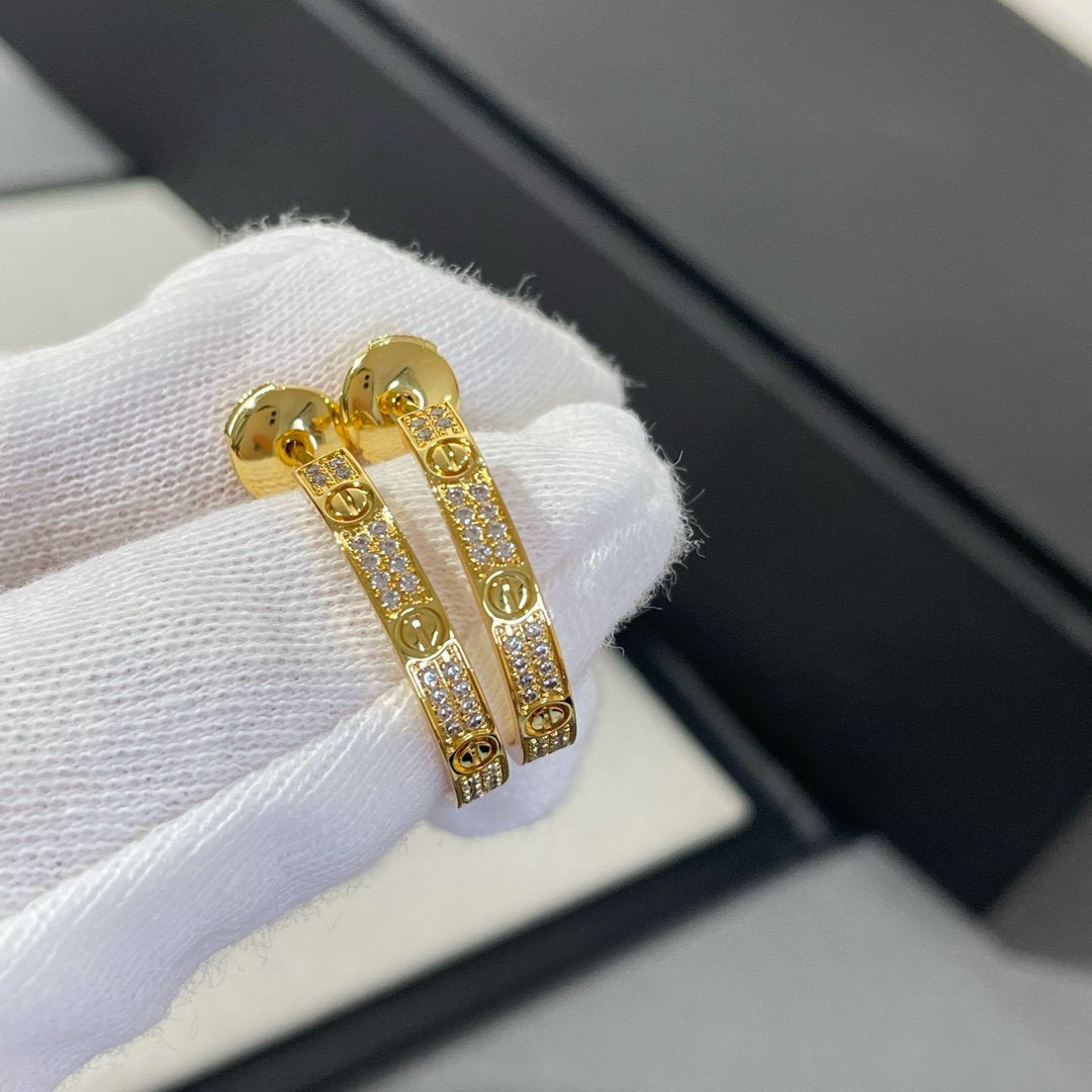 [Elitejewels]LOVE DIAMOND GOLD HOOP EARRINGS