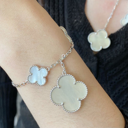 [Elitejewels]CLOVER 5 MOTIF WHITE MOP SILVER BRACELET