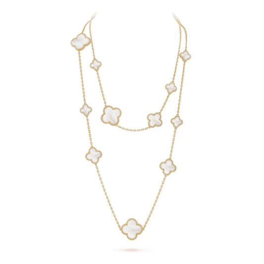 [Elitejewels]CLOVER 16 MOTIF WHITE MOP GOLD NECKLACE