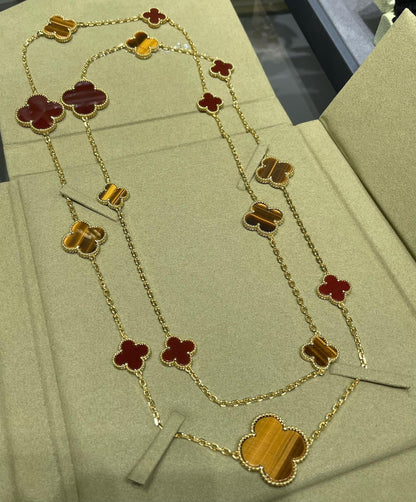 [Elitejewels] KLEEBLATT 16 MOTIV KARNEOL TIGERAUGE ROSÉGOLD HALSKETTE