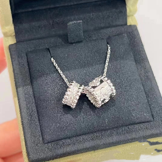 [Elitejewels] PERLEE DOPPELANHÄNGER SILBER DIAMANT HALSKETTE