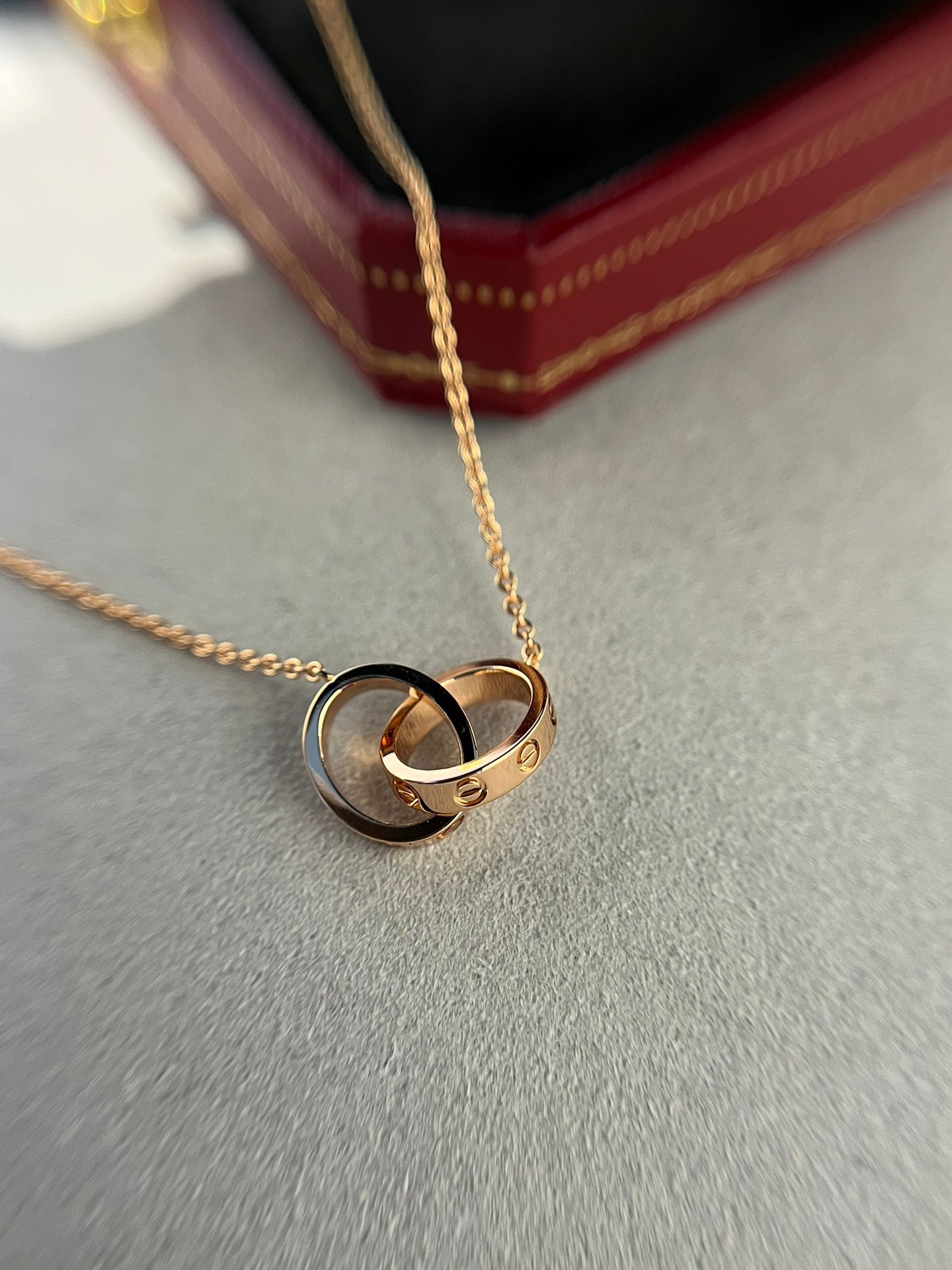 [Elitejewels]LOVE NECKLACE DOUBLE RING PINK GOLD