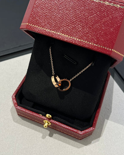 [Elitejewels]LOVE NECKLACE DOUBLE RING PINK GOLD