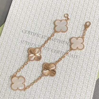 [Elitejewels]CLOVER BRACELET 5 MOTIF WHITE MOP PINK GOLD