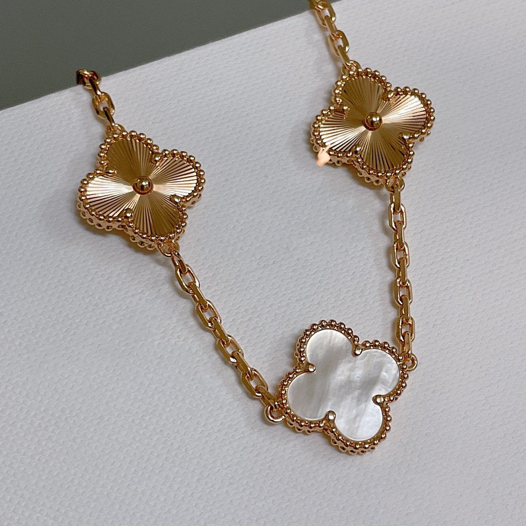 [Elitejewels]CLOVER BRACELET 5 MOTIF WHITE MOP PINK GOLD