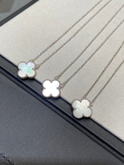 [Elitejewels]CLOVER MEDIUM SILVER WHITE MOP NECKLACE