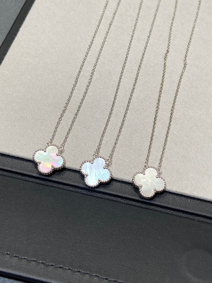 [Elitejewels]CLOVER MEDIUM SILVER WHITE MOP NECKLACE