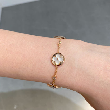 [Elitejewels]STAR AND SUN 4 MOTIF WHITE MOP PINK GOLD BRACELET