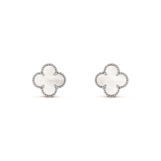 [Elitejewels]CLOVER MEDIUM 1 MOTIFS  WHITE MOP EARRINGS SILVER