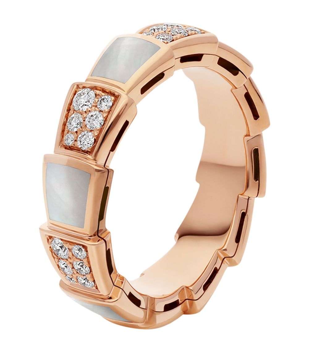 [Elitejewels]SERPENTI RING PINK GOLD MOP DIAMOND PAVED 4MM