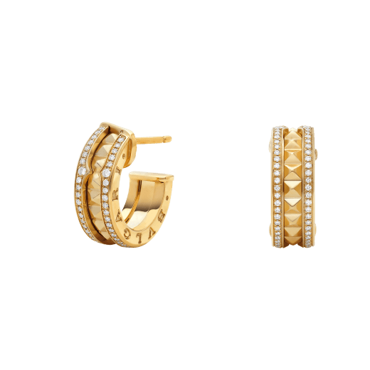 [Elitejewels]ZERO 1 ROCK GOLD EARRINGS WITH STUDDED SPIRAL AND PAVED DIAMONDS