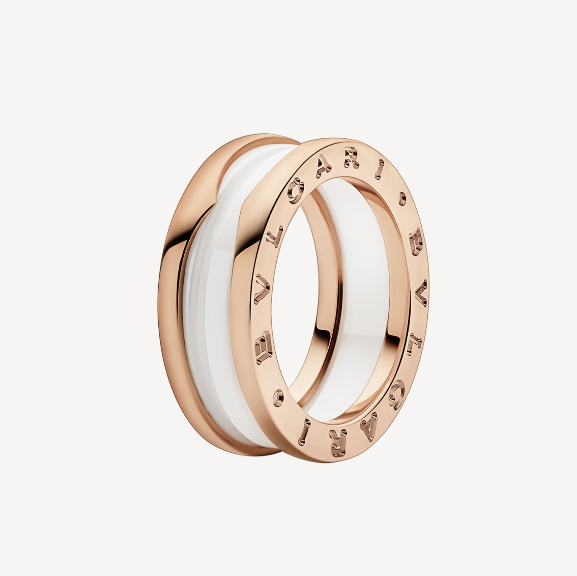 [Elitejewels]ZERO 1 TWO-BAND LOOPS AND WHITE CERAMIC SPIRAL PINK GOLD RING