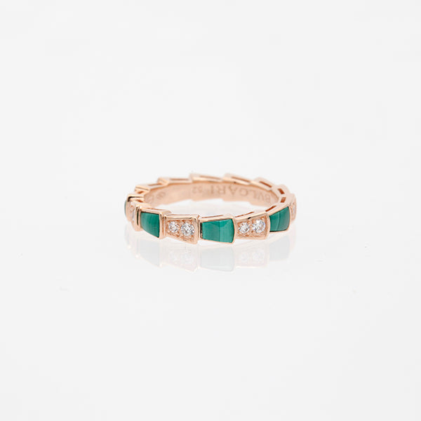 [Elitejewels]SERPENTI RING PINK GOLD MALACHITE DIAMOND 3MM