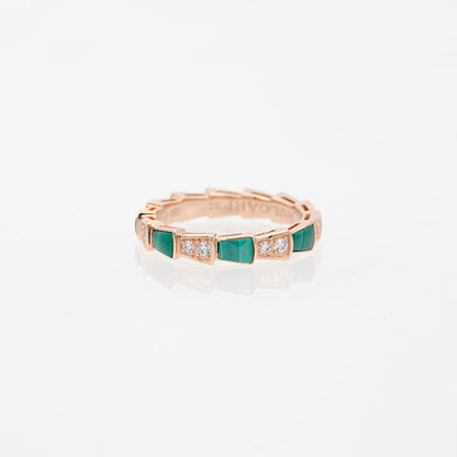 [Elitejewels]SERPENTI RING PINK GOLD MALACHITE DIAMOND 3MM