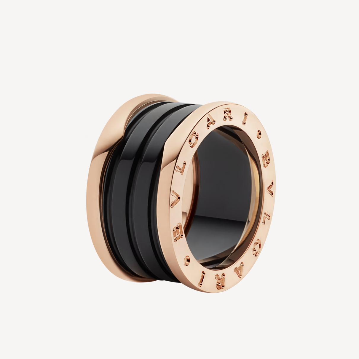 [Elitejewels]ZERO 1 FOUR-BAND LOOPS AND BLACK CERAMIC SPIRAL PINK GOLD RING