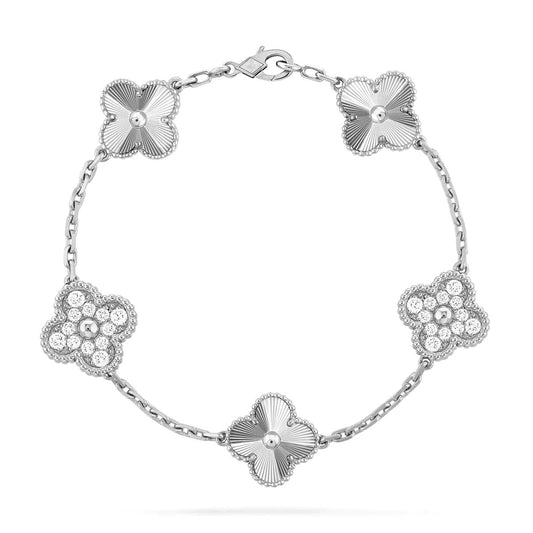 [Elitejewels]CLOVER 5 MOTIF SILVER DIAMOND BRACELET