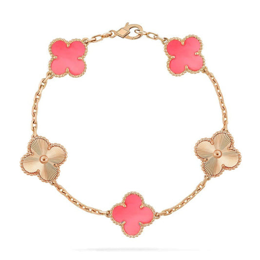 [Elitejewels]CLOVER BRACELET 5 MOTIF PINK AND PINK GOLD