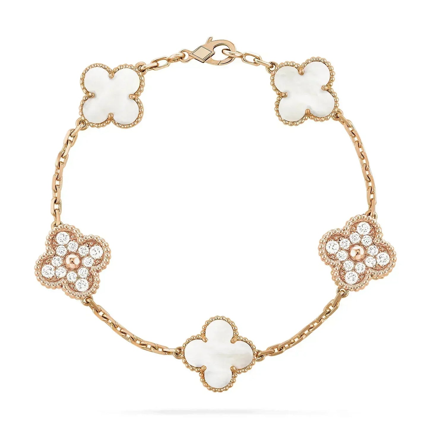 [Elitejewels]CLOVER BRACELET 5 MOTIF WHITE MOP DIAMOND