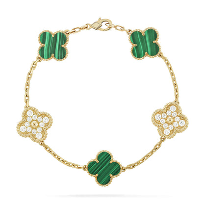 [Elitejewels]CLOVER  5 MOTIF MALACHITE DIAMOND BRACELET