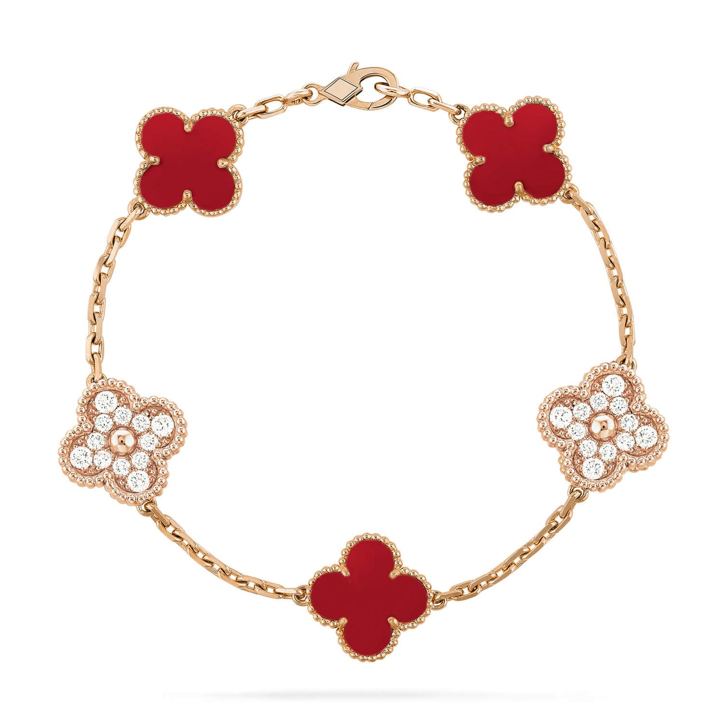 [Elitejewels]CLOVER 5 MOTIFS CARNELIAN DIAMOND BRACELET