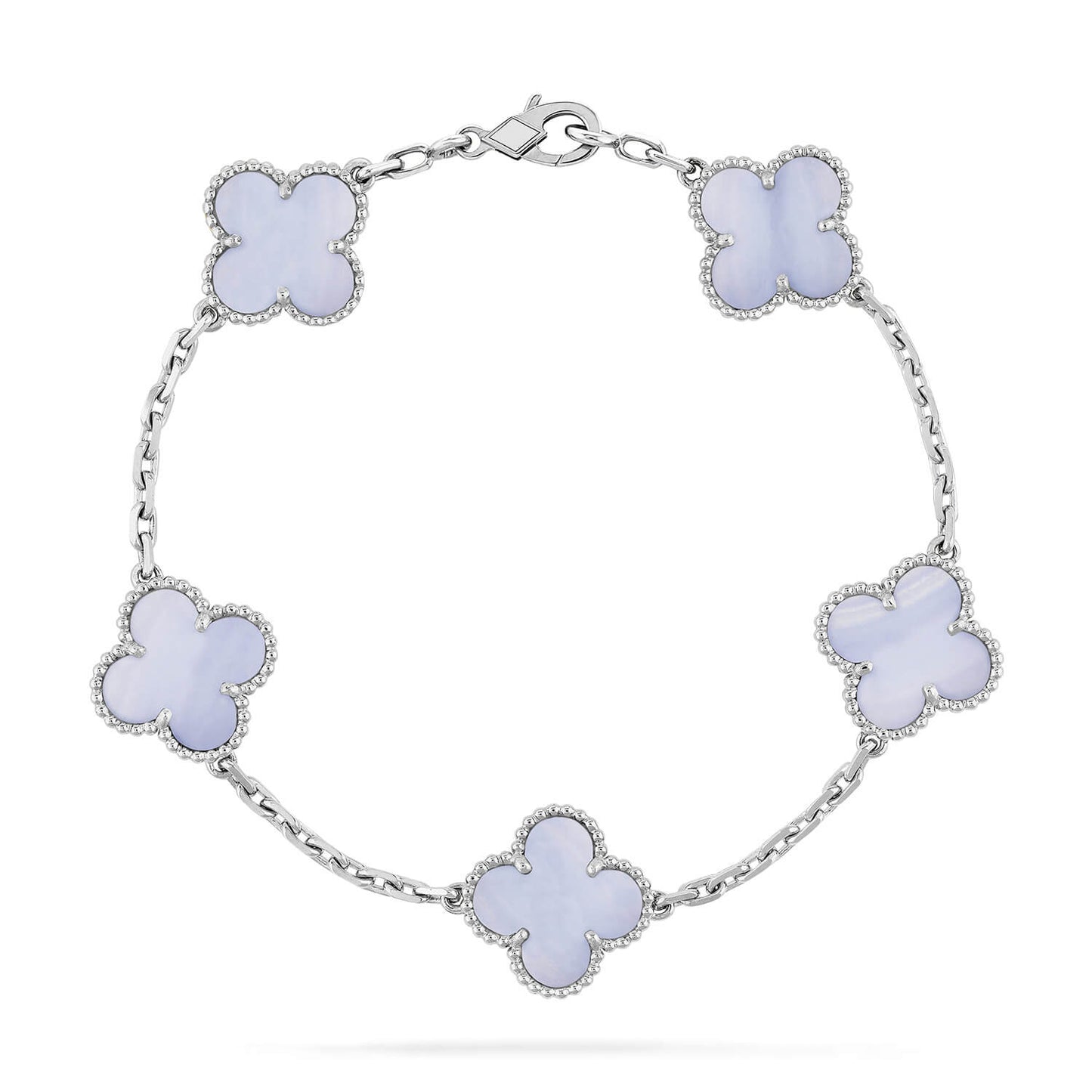 [Elitejewels]CLOVER  5 MOTIF PURPLE CHALCEDONY BRACELET SILVER