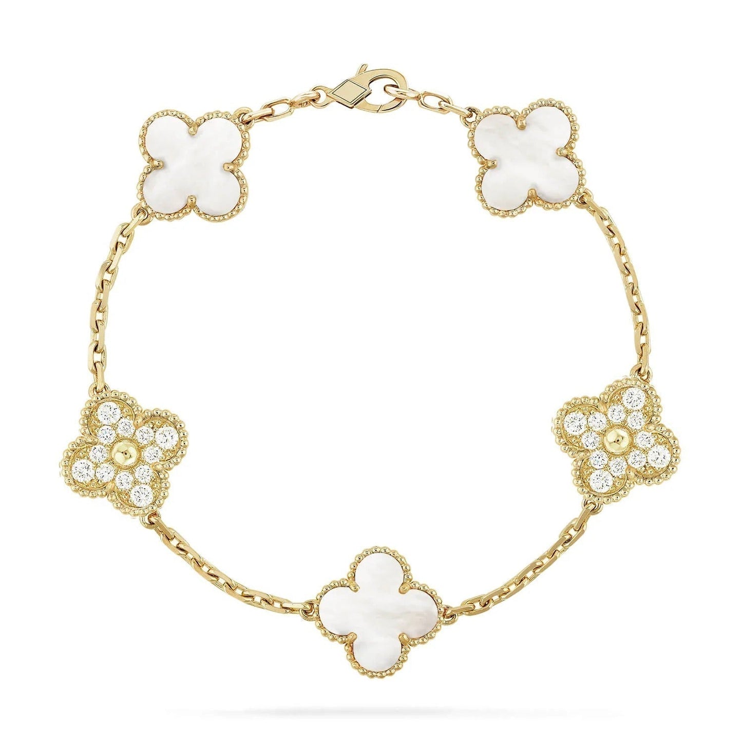 [Elitejewels]CLOVER BRACELET 5 MOTIF WHITE MOP DIAMOND