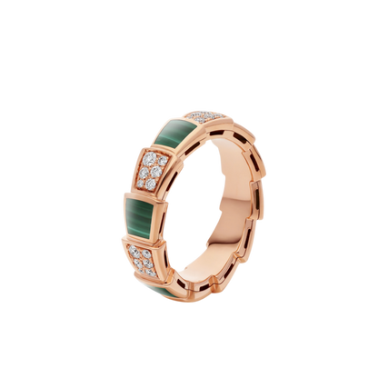 [Elitejewels]SERPENTI RING PINK GOLD MALACHITE DIAMOND PAVED 4MM