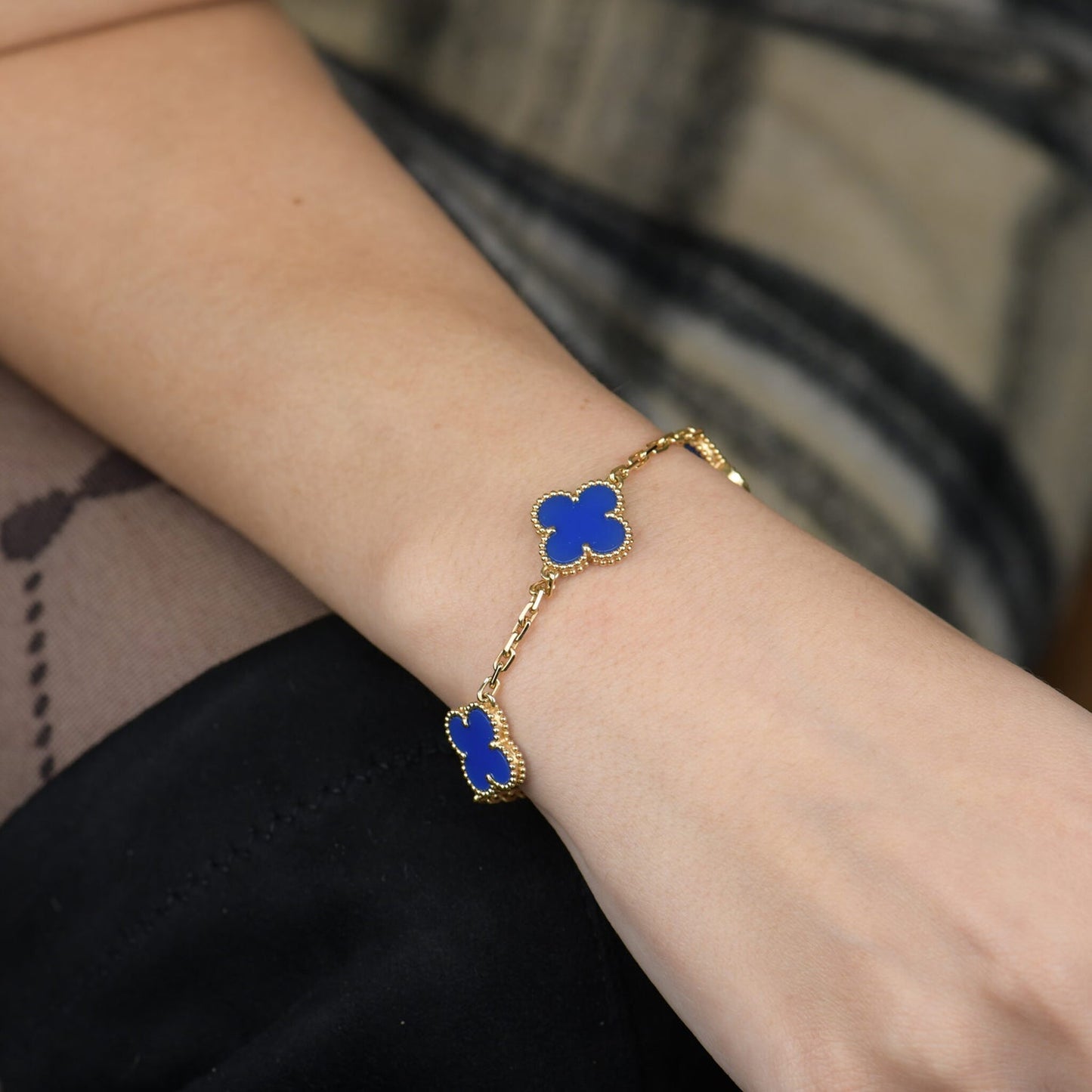 [Elitejewels]CLOVER 5 MOTIVE BLAUES ACHATARMBAND