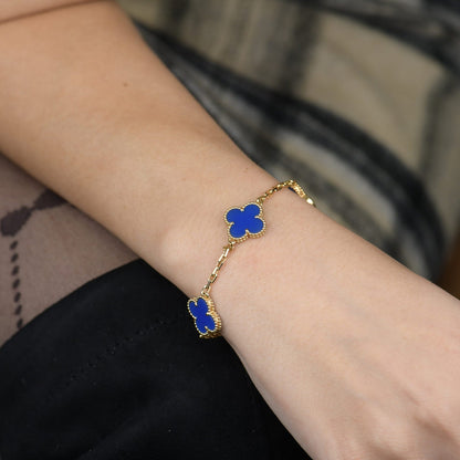 [Elitejewels]CLOVER 5 MOTIFS BLUE AGATE BRACELET