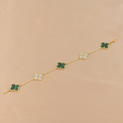 [Elitejewels]CLOVER  5 MOTIF MALACHITE DIAMOND BRACELET