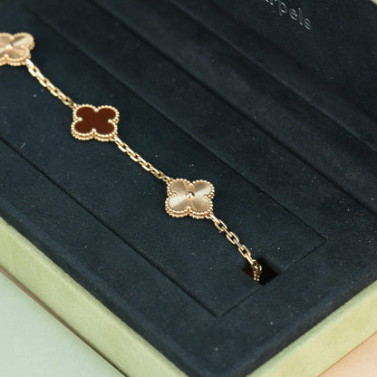 [Elitejewels]CLOVER  5 MOTIFS CARNELIAN GOLD BRACELET