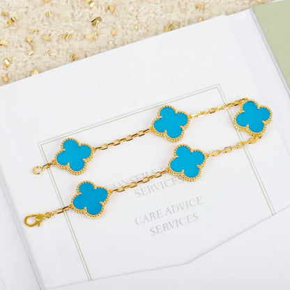 [Elitejewels]CLOVER 5 MOTIFS TURQUOISE BRACELET