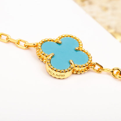 [Elitejewels]CLOVER 5 MOTIF TURQUOISE DIAMOND GOLD BRACELET