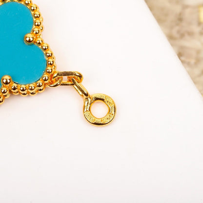 [Elitejewels]CLOVER 5 MOTIF TURQUOISE DIAMOND GOLD BRACELET