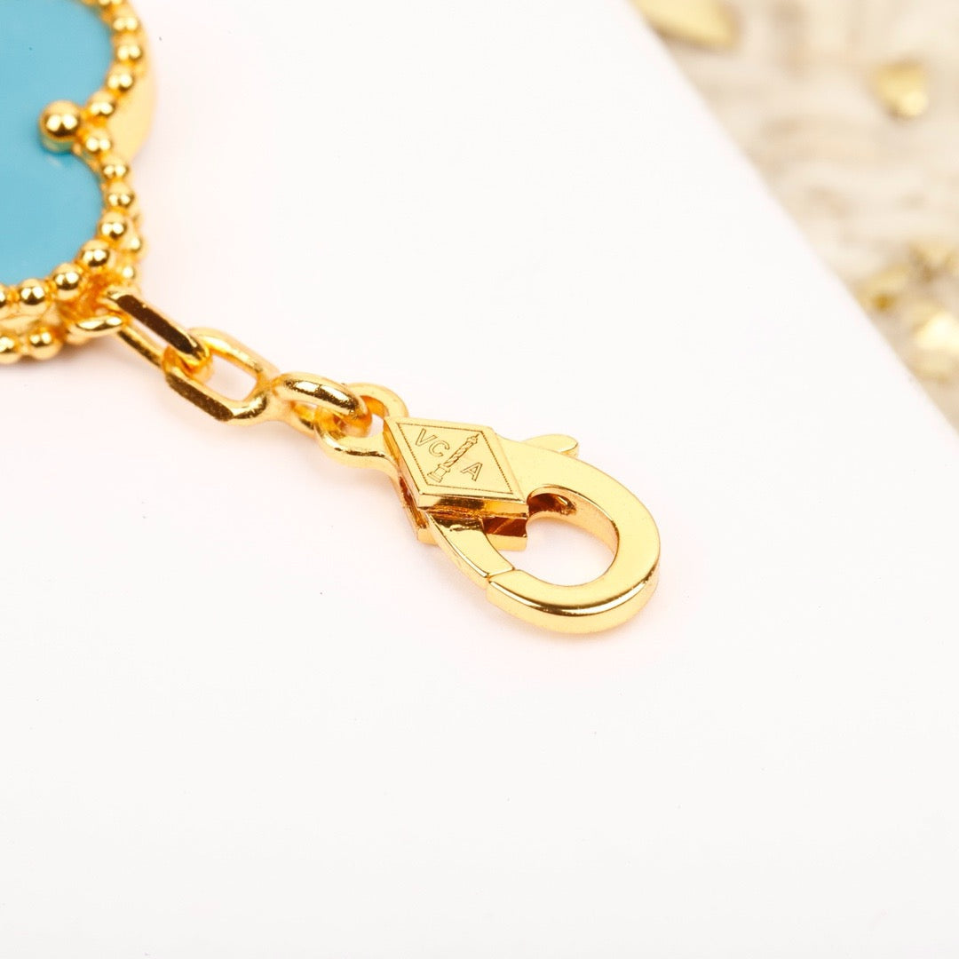 [Elitejewels]CLOVER 5 MOTIF TURQUOISE DIAMOND GOLD BRACELET