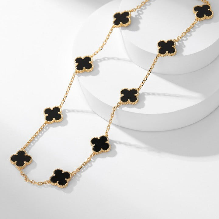 [Elitejewels]CLOVER 10 MOTIFS ONYX NECKLACE